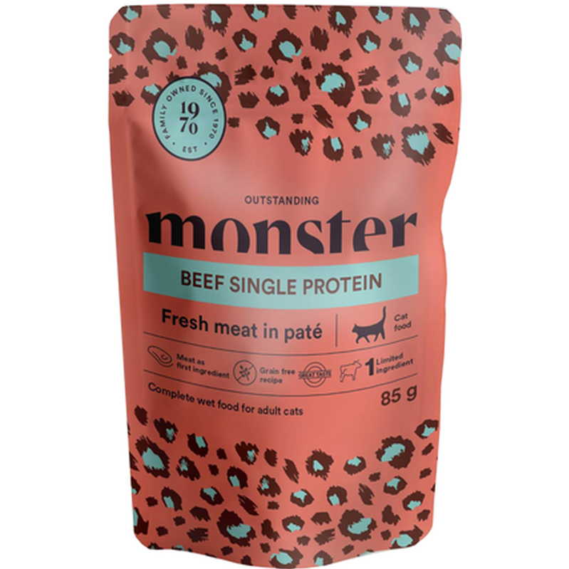 Monster Pet Food - Cat Pouches Adult Beef 85 g x 8 st - Portionspåsar - Katt - ZOO.se
