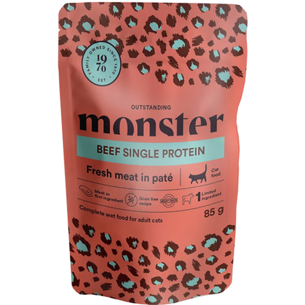 Monster Pet Food Cat Pouches Adult Beef 85 g x 8 st - Portionspåsar