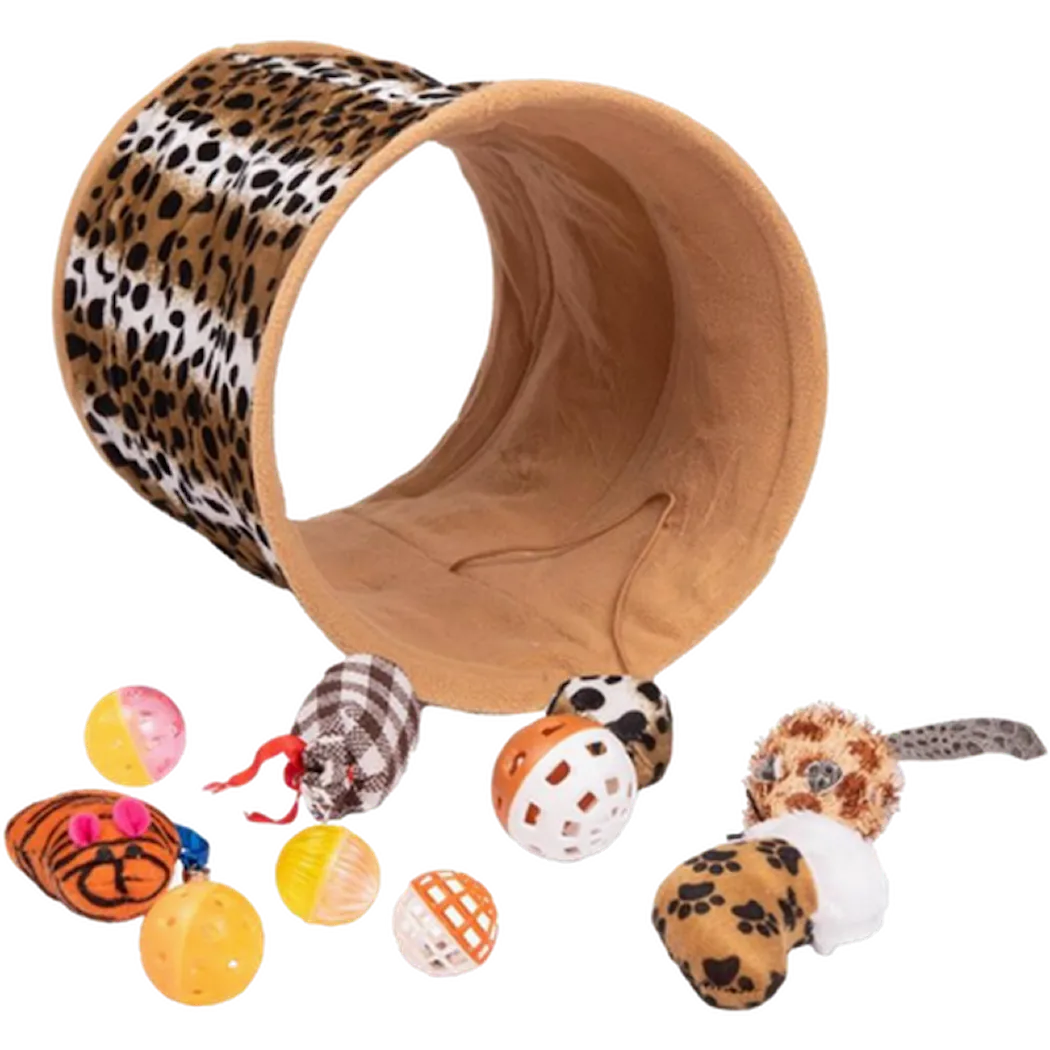 Cat Tunnel + Toys Set Pattern 30 cm