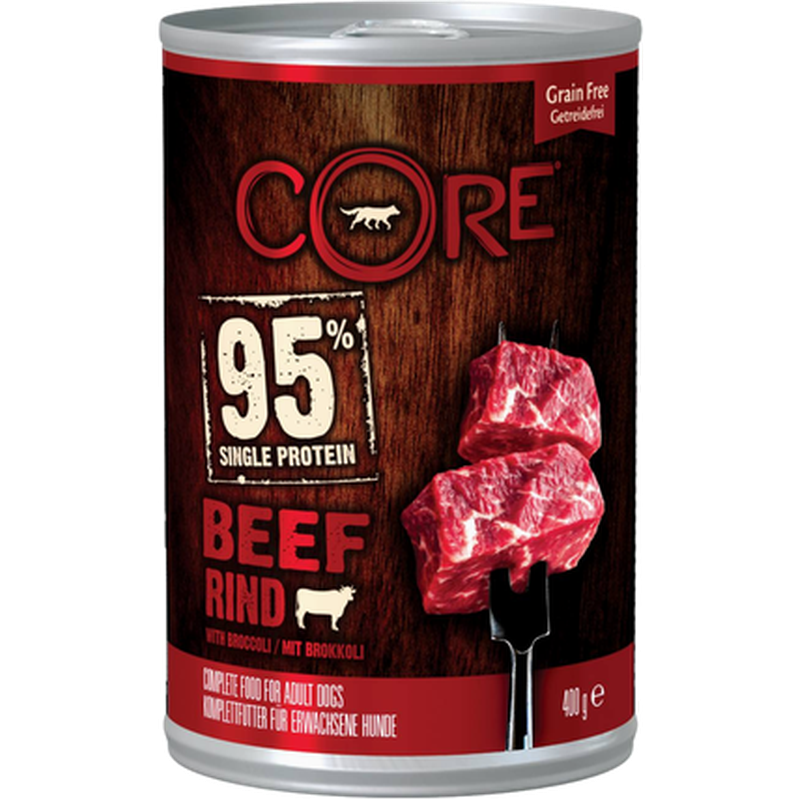 CORE Petfood Dog Adult 95% Single Protein All Breed Beef & Broccoli Wet 400 g x 6