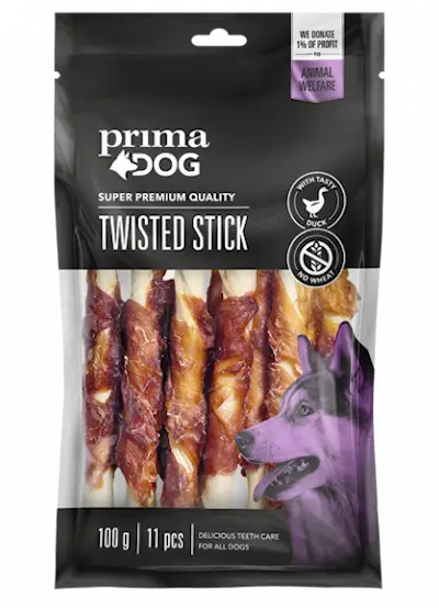 PrimaDog Twisted Stick Duck -purutikut 45 kpl / 400 gr