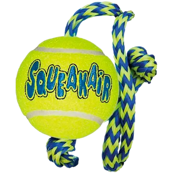 Air Dog Squeakers Ball Rope Toy Yellow Medium