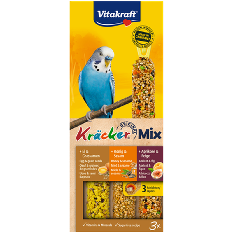 Kräcker Undulat Honung/Ägg/Frukt 3-pack - Fågel & tillbehör - Fågelgodis & Kräcker - Fröstänger & Fågelkräcker - Vitakraft - ZOO.se