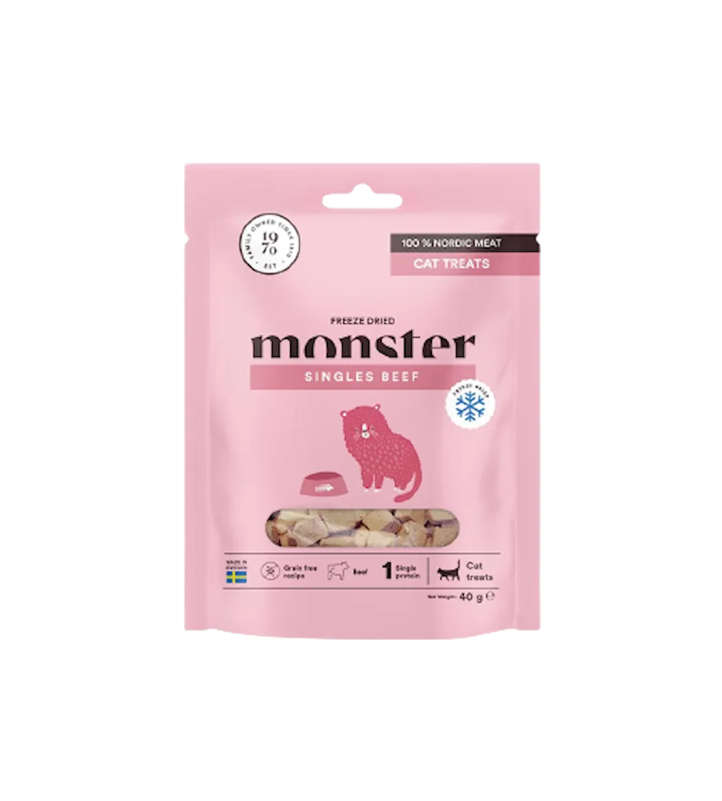 Monster Pet Food Cat Treats Freeze Dried Beef Pink 40 g