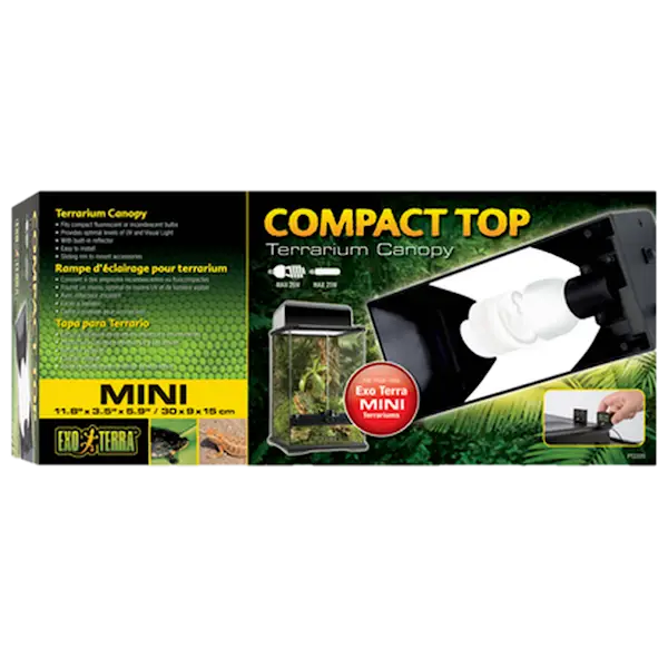 Compact Top Light - Fluorescent Terrarium Canopy Black 30 x 15 x 9 cm