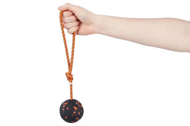 Dog ball on rope 60X60 mm Orange/black