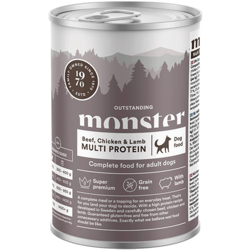 Monster Pet Food - Dog Multi Beef/Chicken/Lamb Burk 400 g x 6 - Hund - Hundmat & hundfoder - ZOO.se