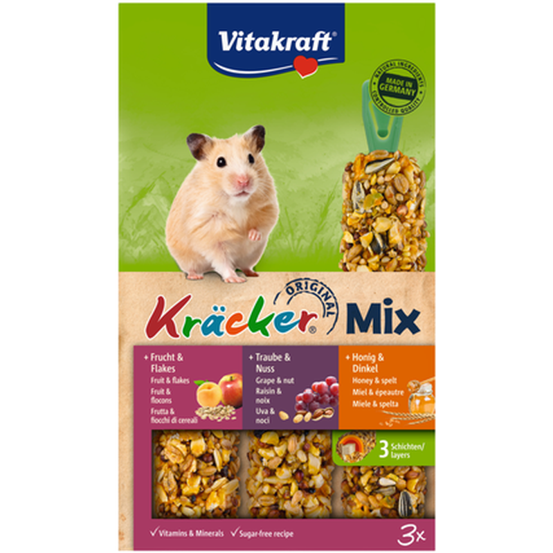 Vitakraft - Kjeks Hamster Honning/Nøtt/Frukt 3-pk. - Smådyr - Godbiter og gnagestenger - Frøstenger og Kräcker - ZOO.no