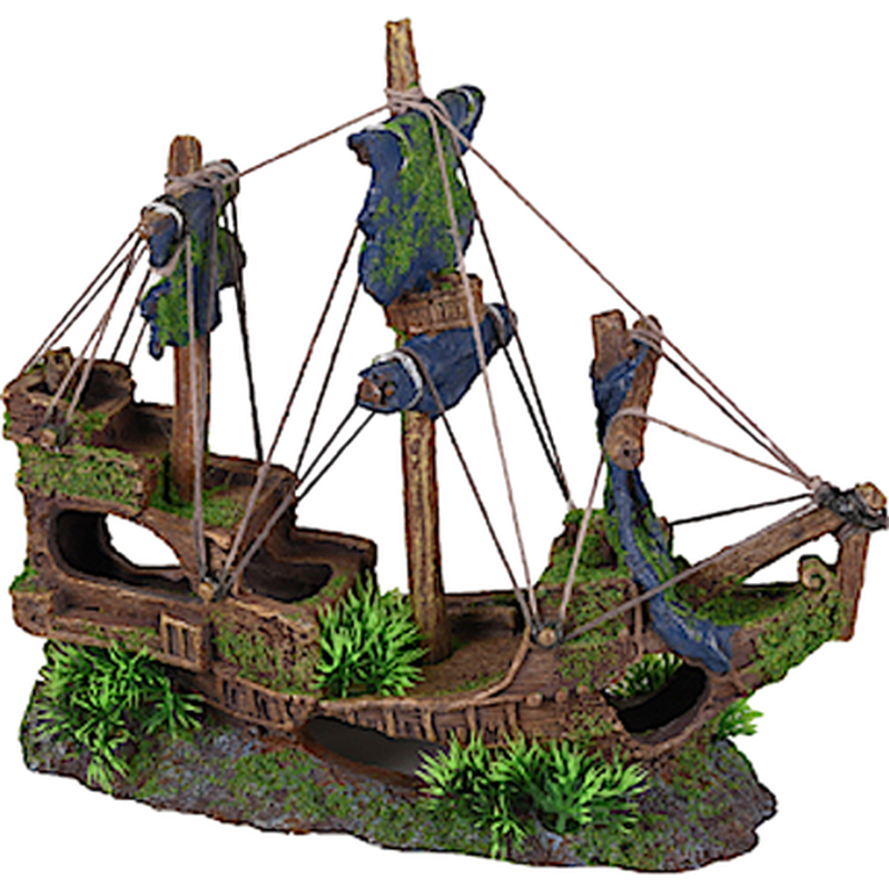 Flamingo - Aquarium Deco Moza Shipwreck 3 Masts Brown 31 x 11 x 27 cm - Akvaristik - ZOO.se