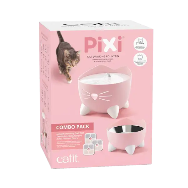 Vattenfontän med matskål Pixi Rosa