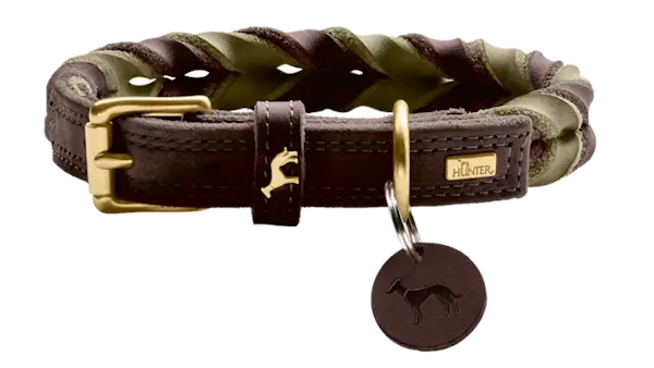 Dog Collar Solid Education Duo Cow Leather Dark Brown/Olive Green S 45cm