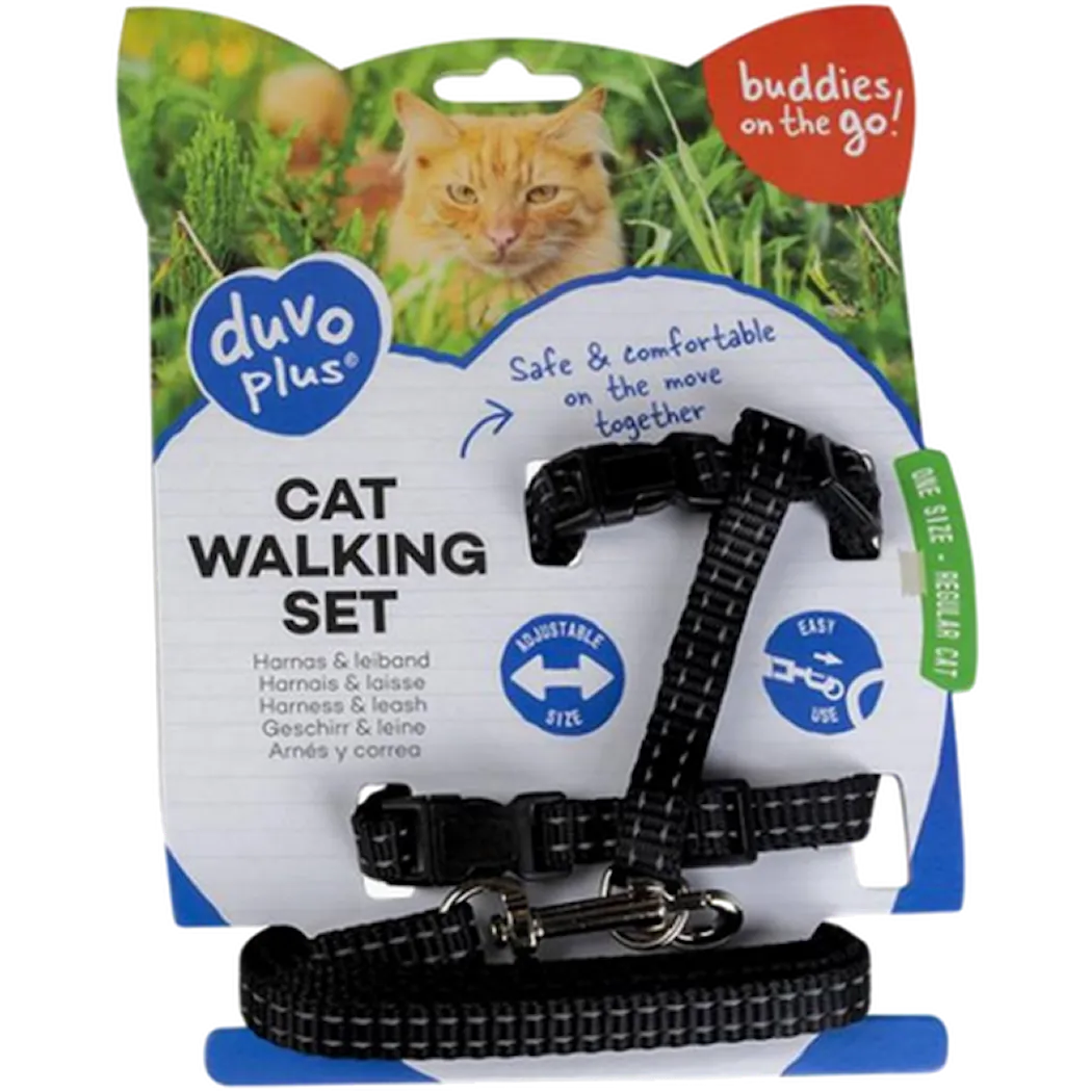 Big Cat Walking Set Reflective Uni - Comfortable harness & lead Black Hals 30-58cm