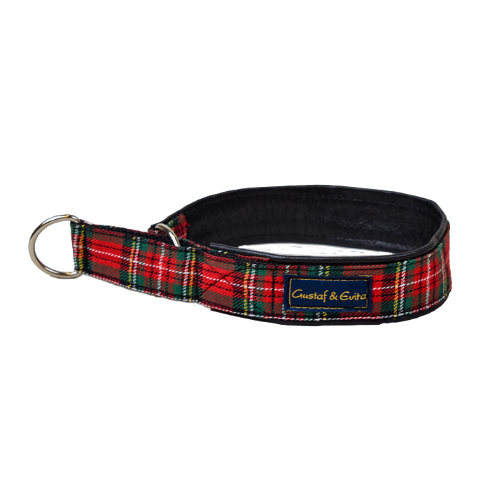 Gustaf och Evita - Hundhalsband Halvstryp Svart & Röd Skotte Skinn 25 cm - Hund - ZOO.se