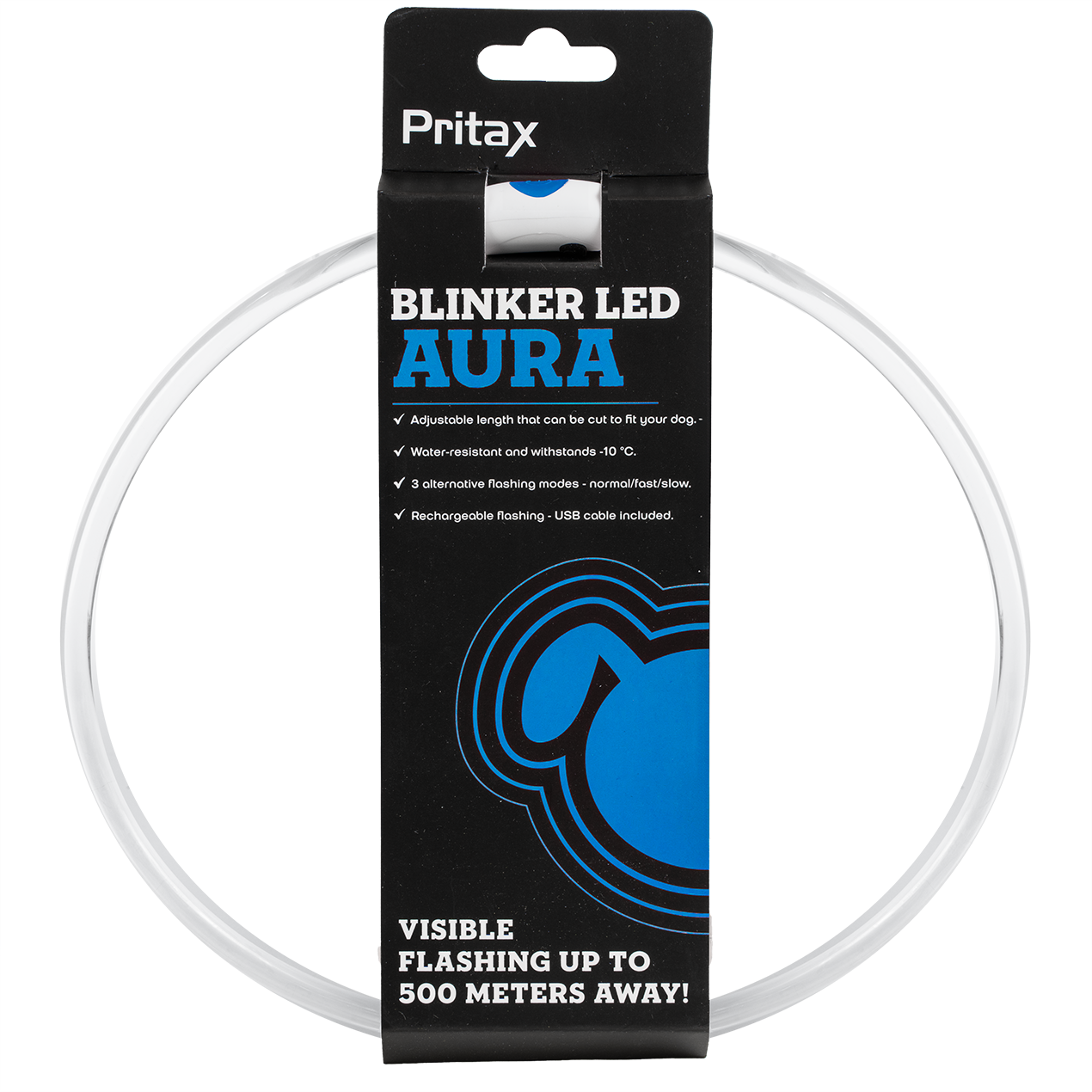 Blinkhalsband LED Aura, 8mm, 35-60cm, Bl&aring; - Hund - Halsband - Pritax - ZOO.se