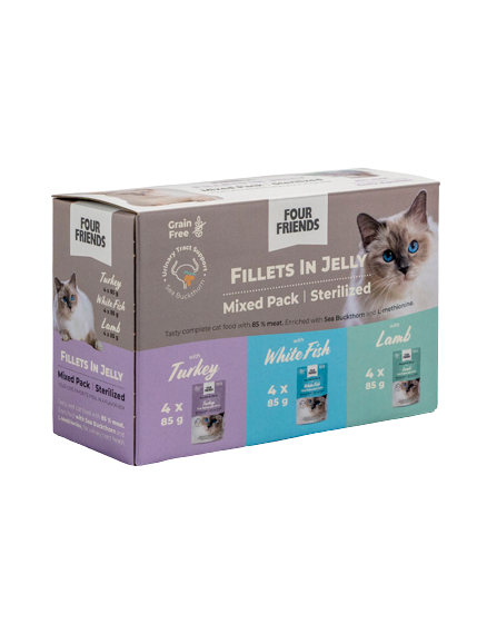 FourFriends - Sterilisert katt i gelémiks 12-pk. - Katt - Kattefôr & kattemat - Våtfôr og våtmat - ZOO.no