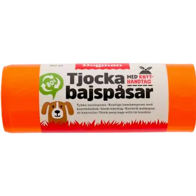 Extra Tjocka Bajspåsar med knythandtag Orange 12x50-pack
