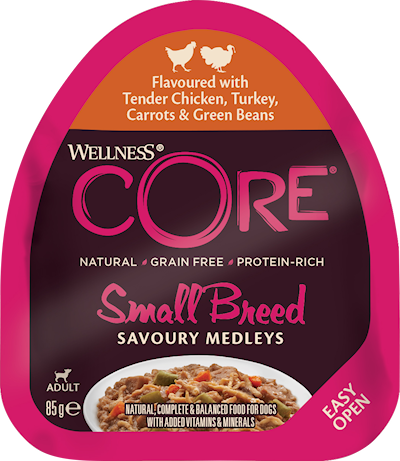 Preview of Core Petfood Dog Adult Savoury Medleys Small Breed Chicken, Turkey, Carrots & Beans Wet 12 x 85 g