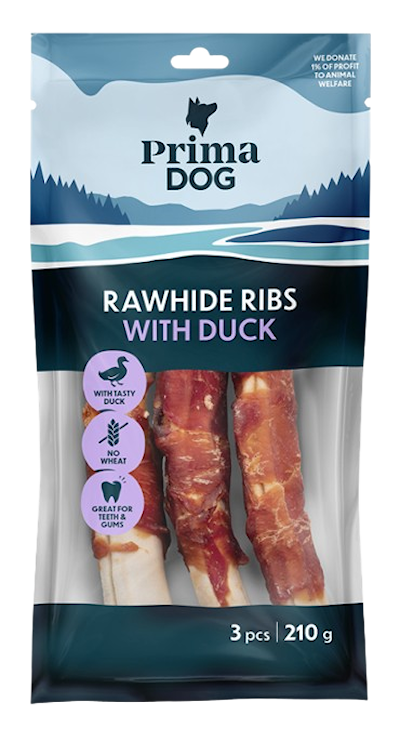 Preview of Prima Dog Rawhide Ribs with Duck 3 - pack