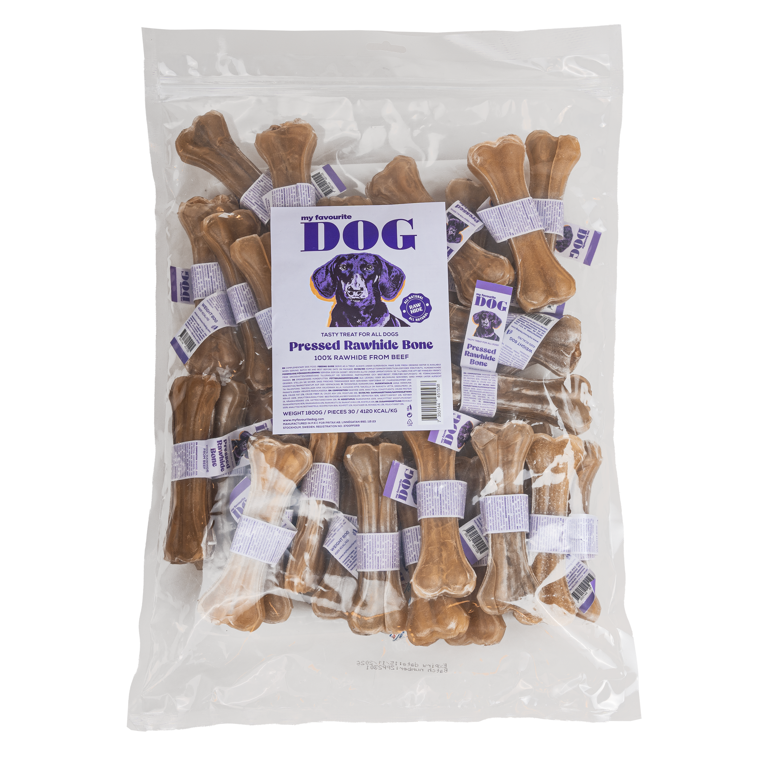 My favourite DOG - Pressed Rawhide chew Bone - Natural 12,5 cm, 30-pack - Hund - ZOO.se