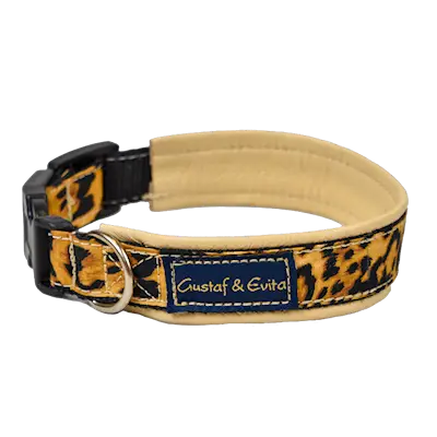 Hundhalsband SNK - Ställbart Skinnskodd Leopard