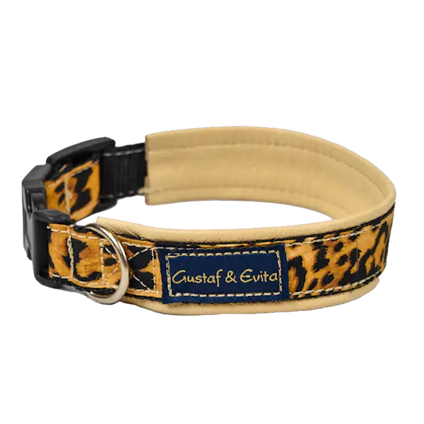 Hundhalsband SNK - Ställbart Skinnskodd Leopard