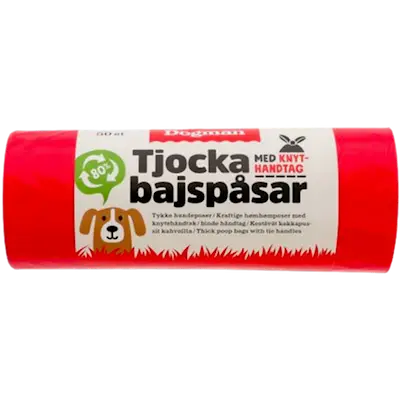 Tjocka Bajspåsar med Knythandtag Röd 50-pack