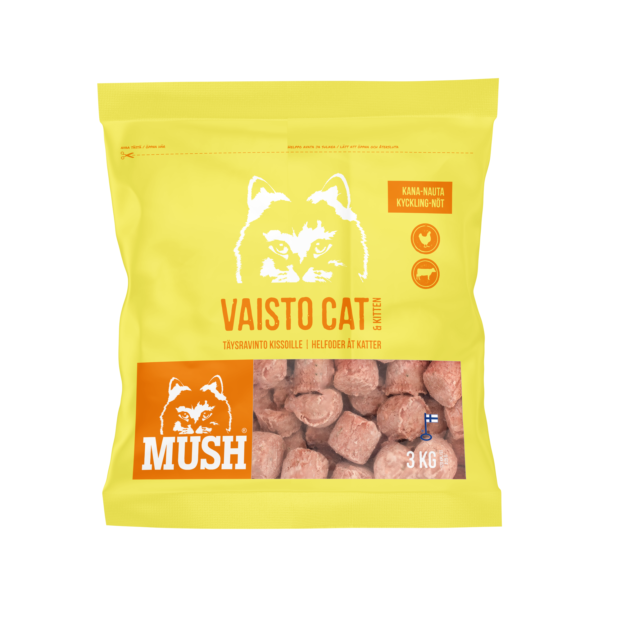 Mush Vaisto Cat Kyckling-Nöt Gul 3 kg - Köttbullar