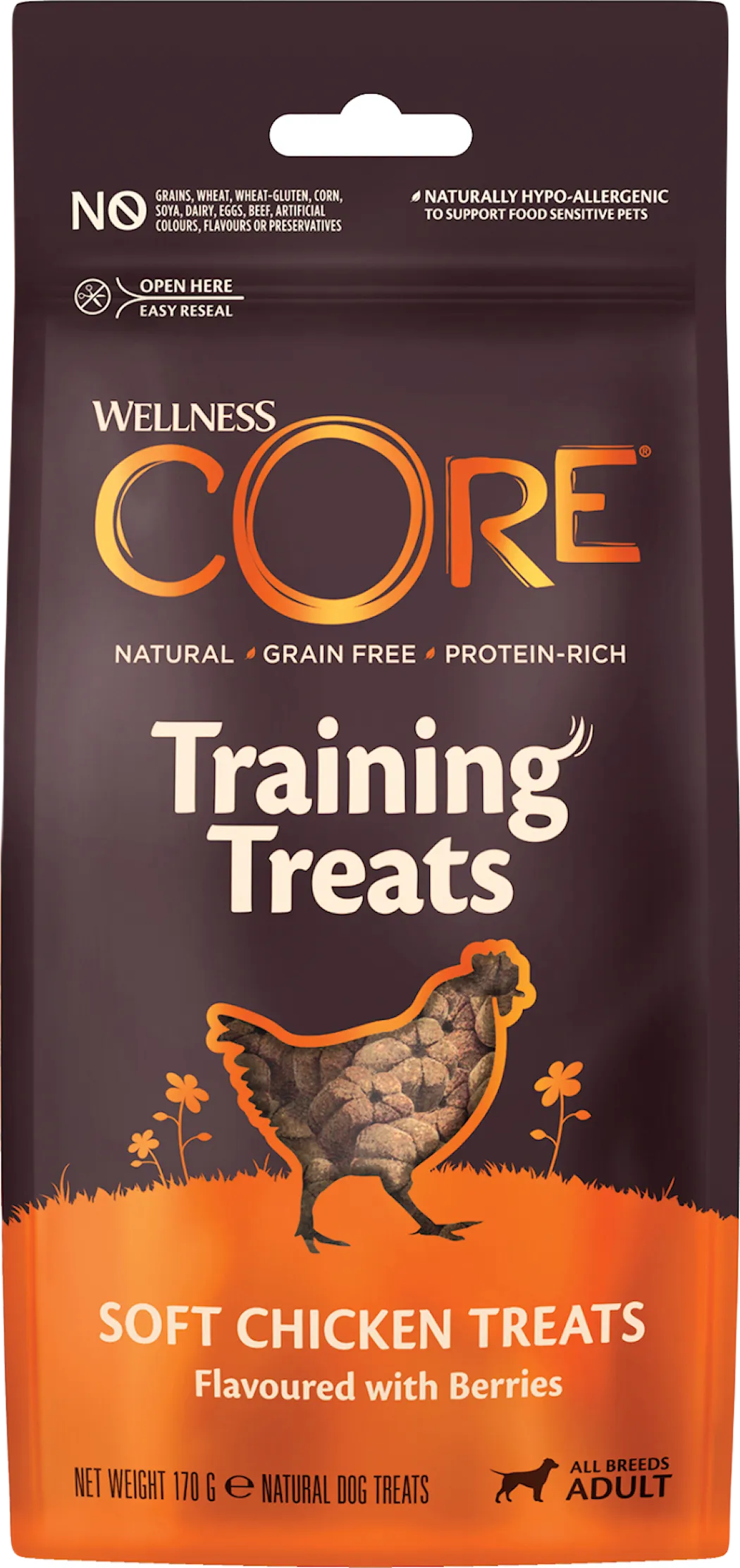 CORE Petfood Wellness CORE treningsgodbiter med kylling- og bærsmak 170 g