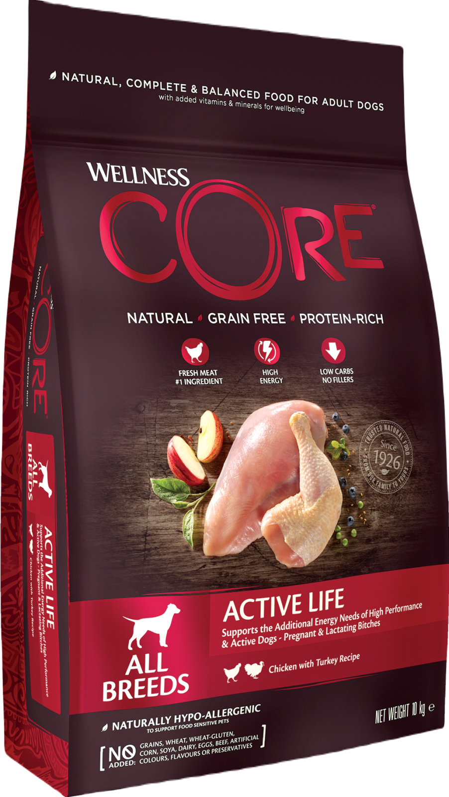 CORE Petfood - Wellness CORE Dog Adult Active Life Chicken & Turkey 10 kg - Hund - ZOO.se