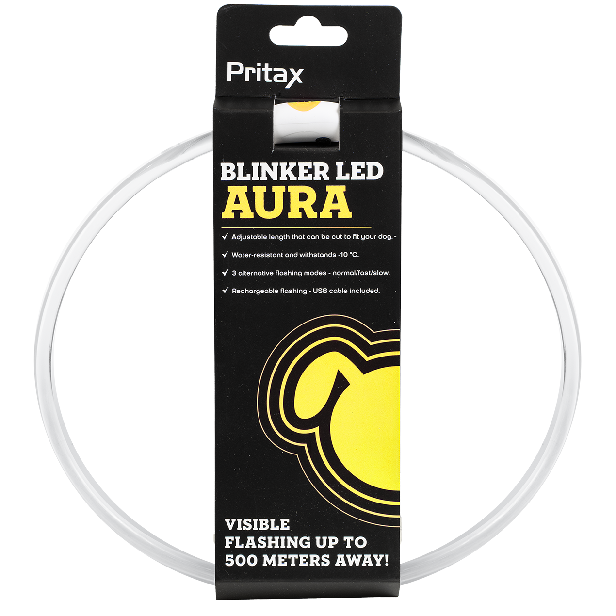 Blinkhalsband LED Aura, 8mm, 35-60cm, Gul - Hund - Halsband - Pritax - ZOO.se