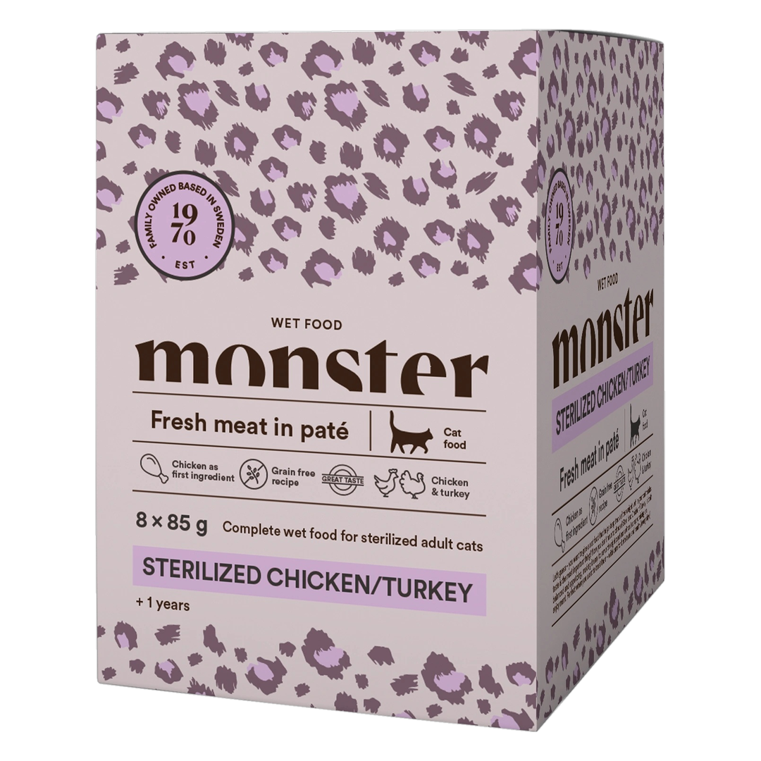 Monster Våtfoder Sterilized Kyckling & Kalkon 8 x 85 g