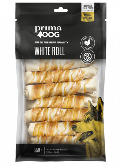 White Roll with Chicken 15st 550 g - Hund - Hundgodis - Tuggrullar & Tuggpinnar - Prima Dog - ZOO.se