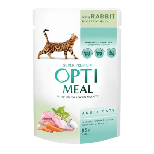 Optimeal - Adult Cats With Rabbit In Carrot Jelly 12 x 85 g - Katt - Kattfoder & kattmat - ZOO.se