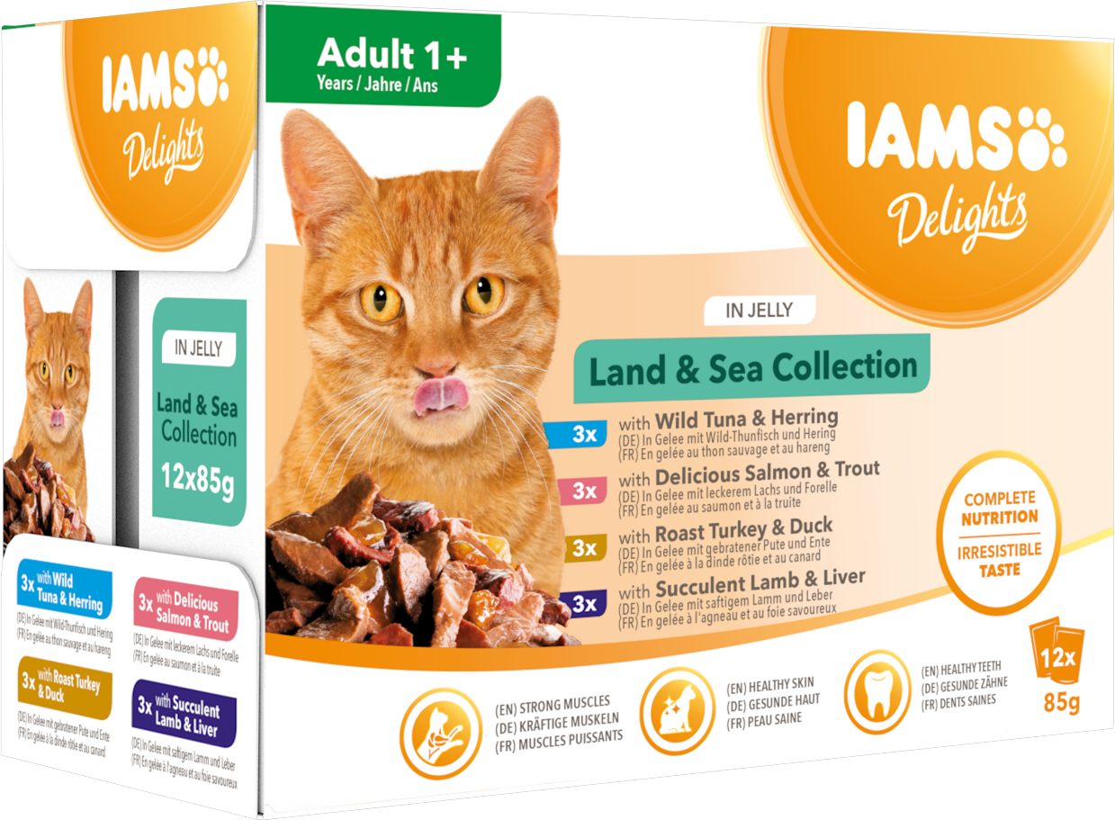 Cat Delights Jelly Multipack Land & Sea 12x85g - Katt - Kattfoder & kattmat - Blötmat & våtfoder till katt - Iams - ZOO.se