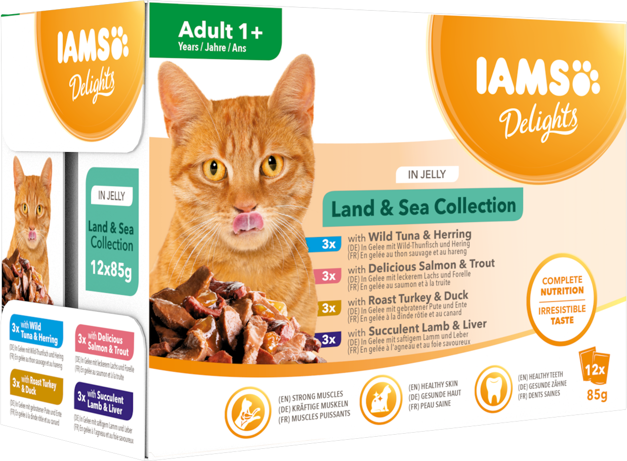 Iams - Cat Delights Jelly Multipack Land & Sea 12x85g - Katt - Kattfoder & kattmat - ZOO.se