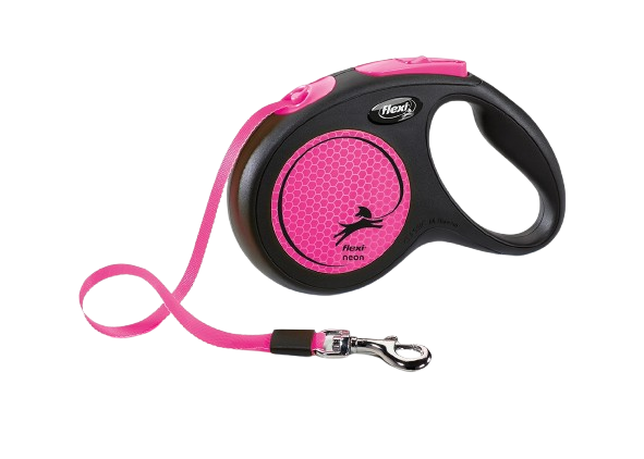 Flexi - Rullkoppel New Neon Tape, 5m, M, max 25kg, Neonrosa - Hund - ZOO.se