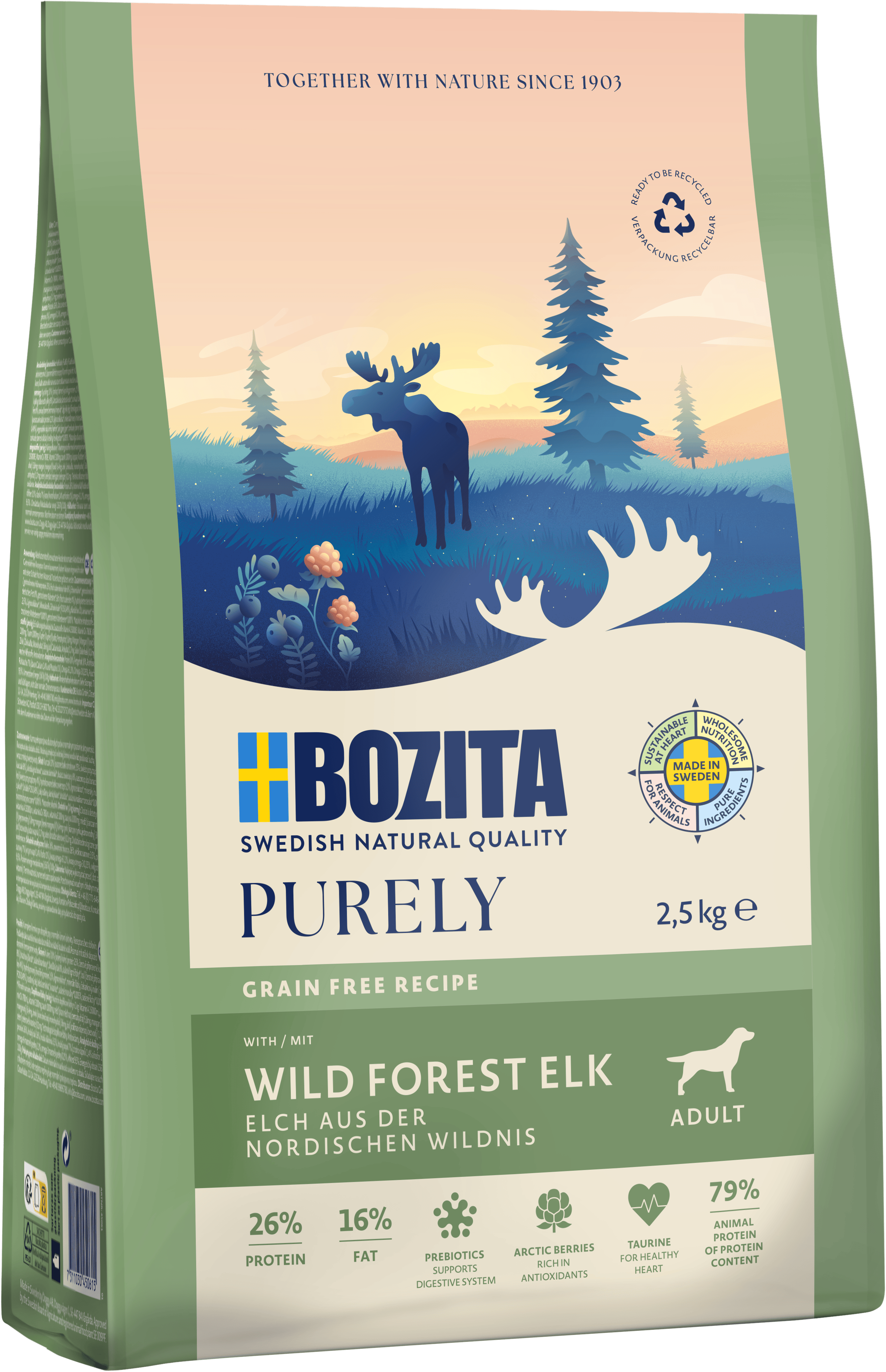 Bozita Hund - Puhtaasti aikuisille tarkoitettu hirvi 2,5kg - Koirat - Koiranruoka - Kuivaruoka