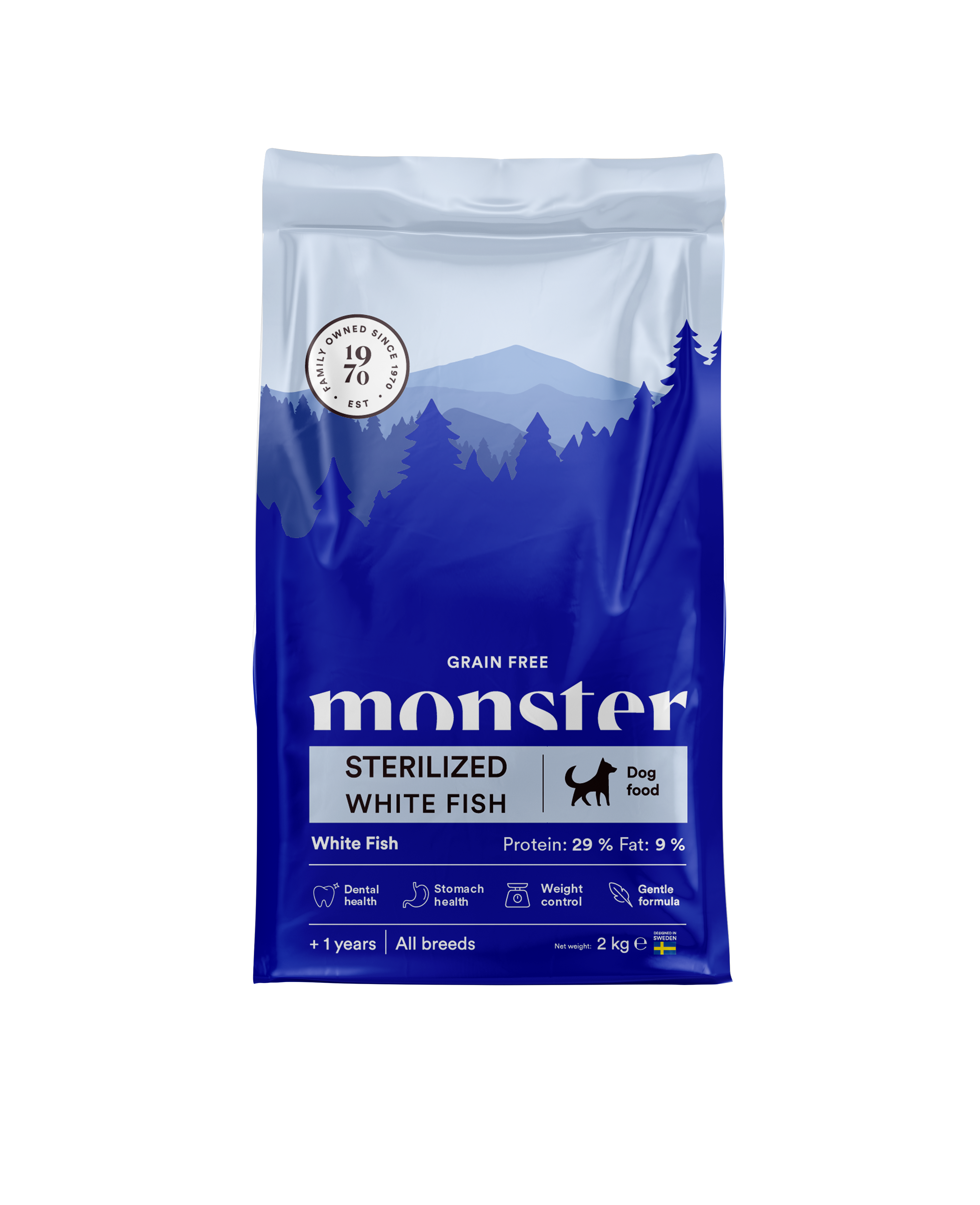 Monster Pet Food - Kornfri sterilisert hvit fisk 2 kg - Hund - Hundefôr & hundemat - Tørrfôr for hund - ZOO.no
