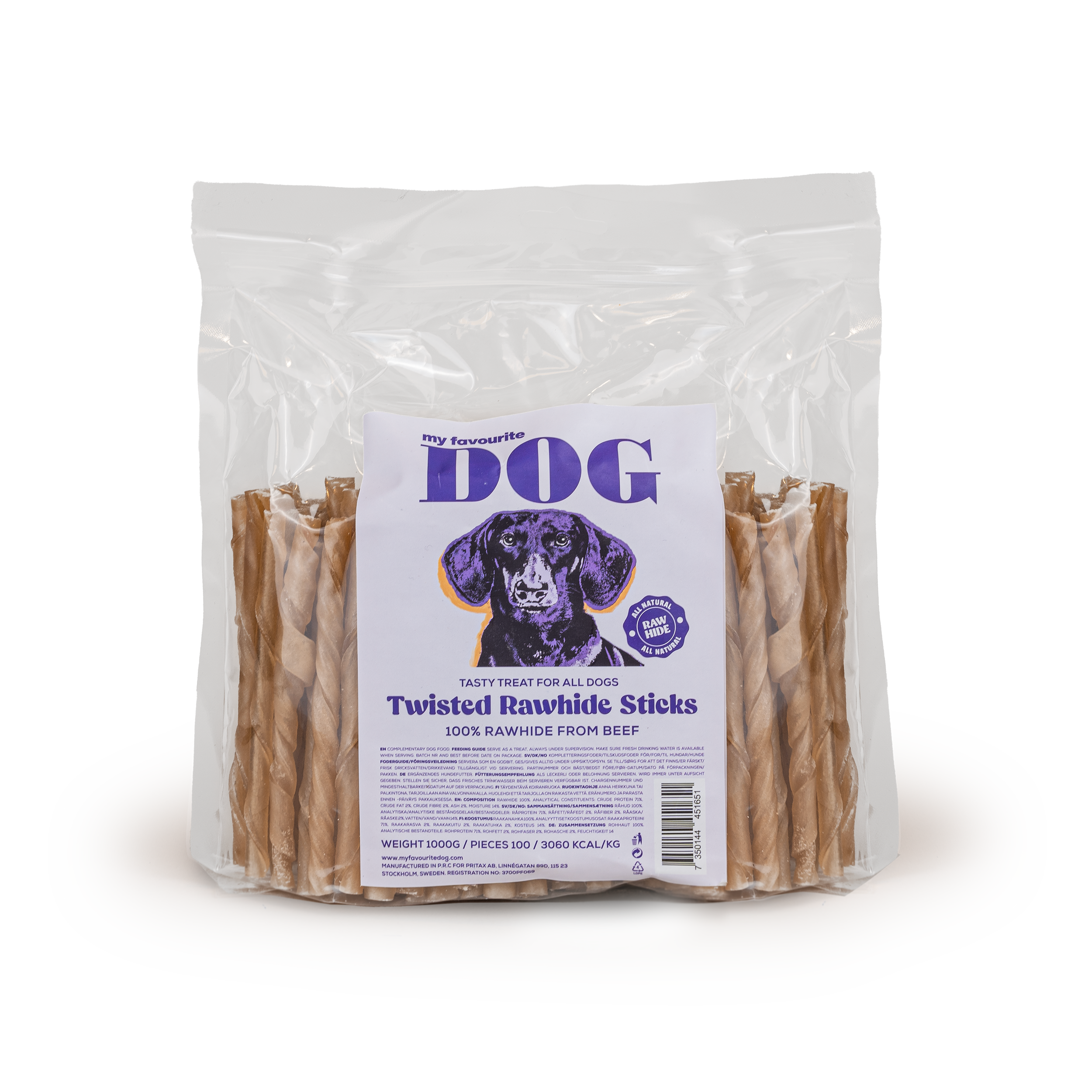My favourite DOG - Twisted Rawhide Sticks - Natural 12,5 cm 1000 g 100-pack - Hund - ZOO.se