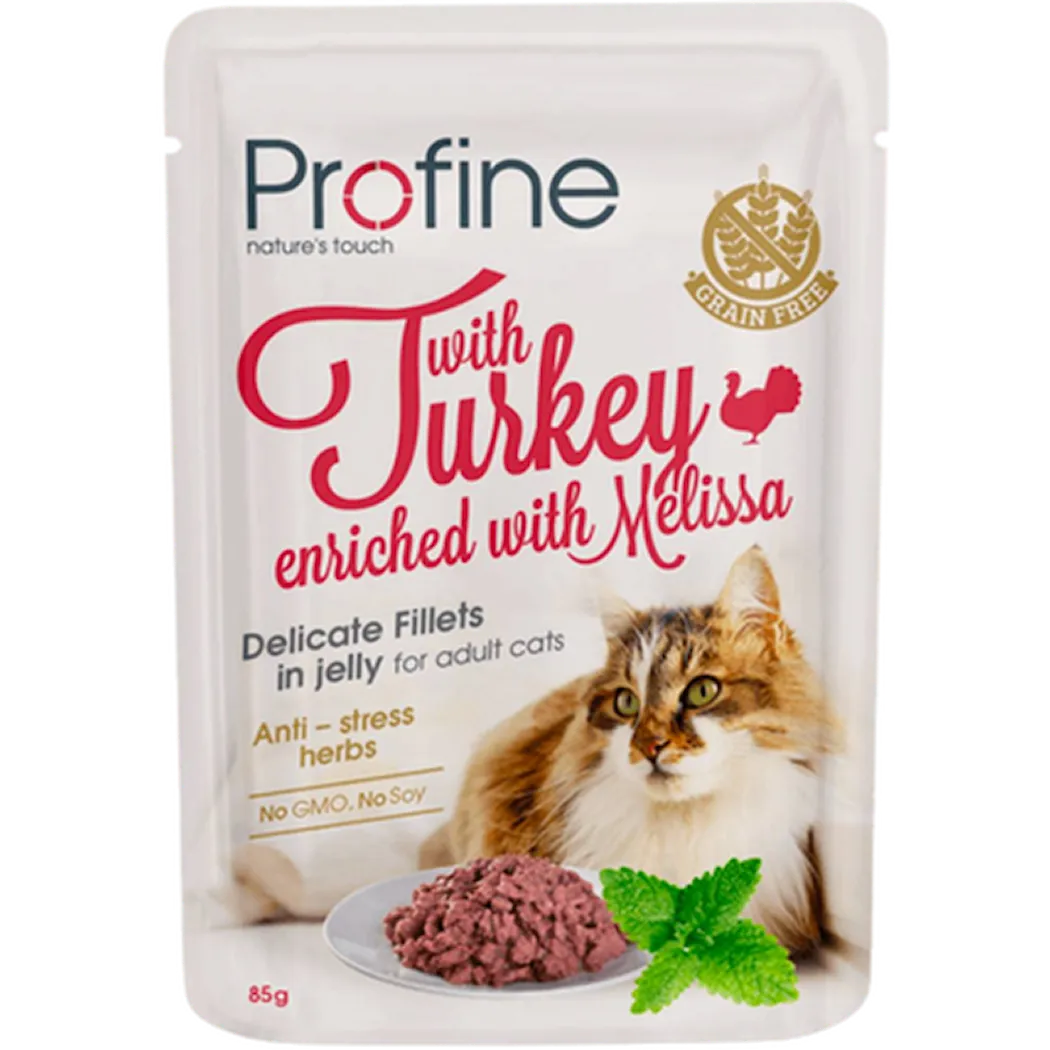 Cat Wet Food Pouches Adult Cat Fillets in Jelly with Turkey Enriched with Melissa