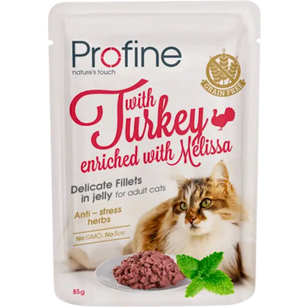 Cat Wet Food Pouches Adult Cat Fillets in Jelly with Turkey Enriched with Melissa 85g x 24st