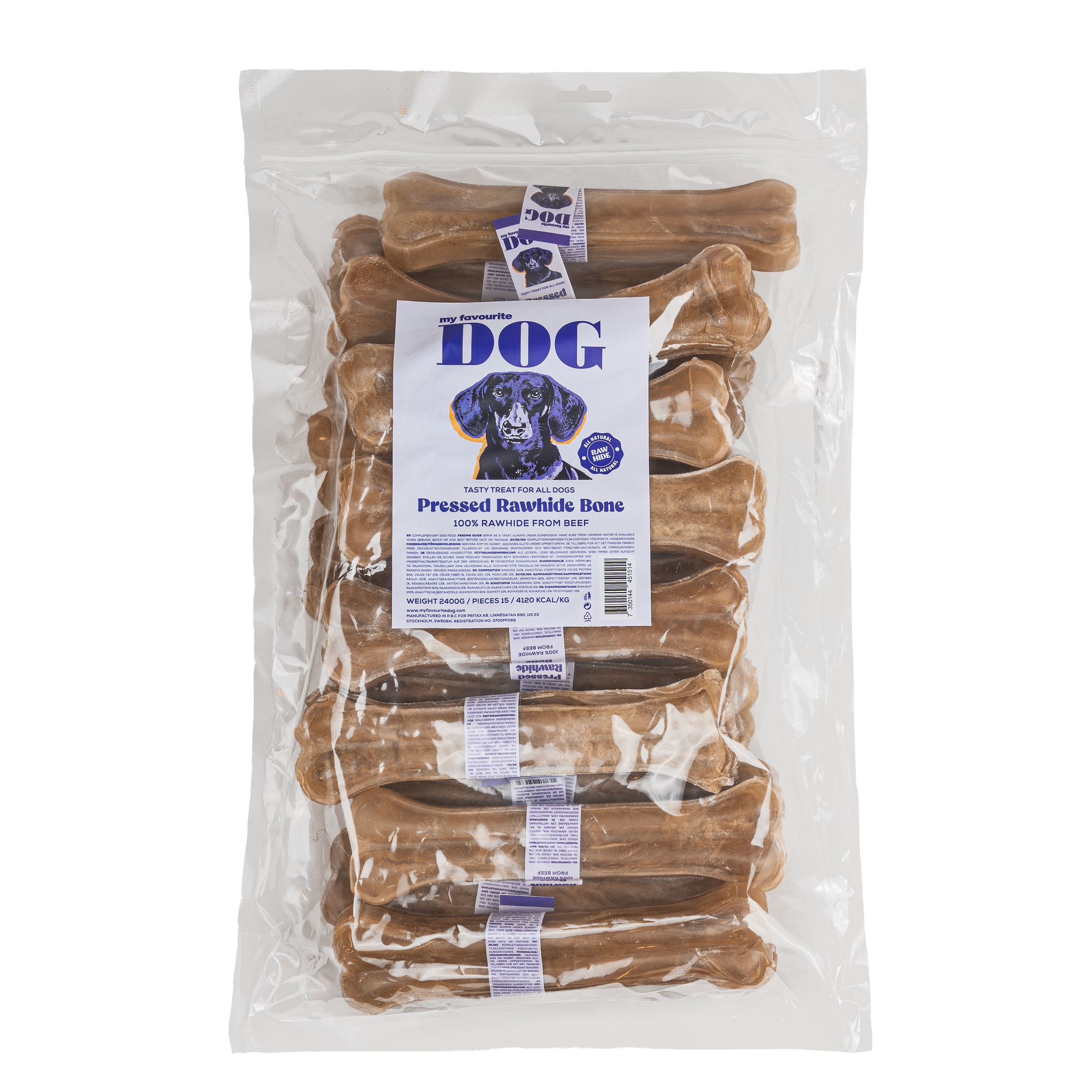 My favourite DOG - Pressed Rawhide chew Bone - Natural 21 cm, 15-pack - Hund - ZOO.se
