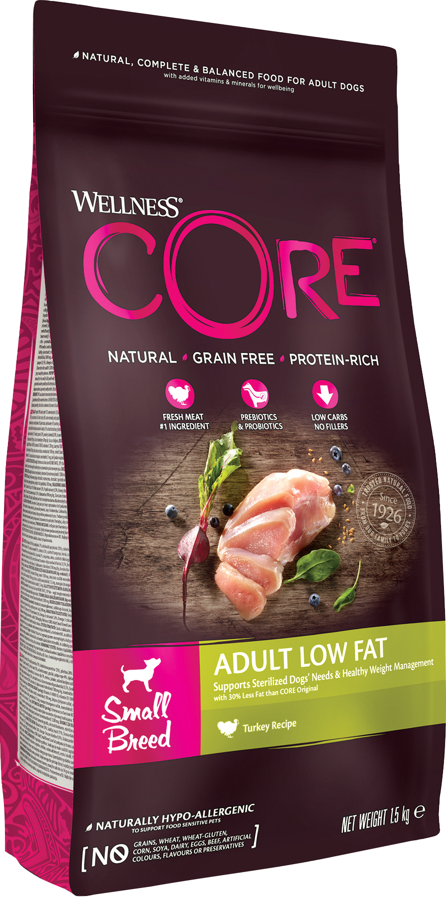 CORE Petfood - Dog Adult Low Fat Small Breed Turkey Dry 1,5 kg - Hund - Hundmat & hundfoder - ZOO.se