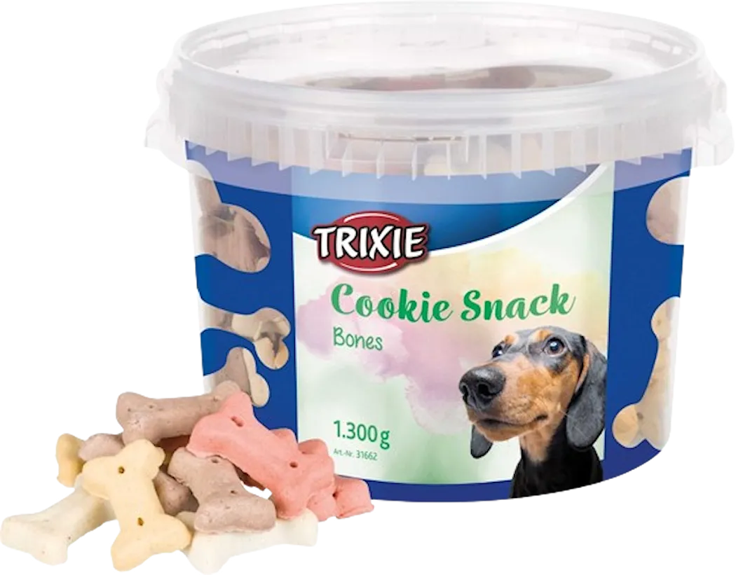 Trixie Hundekjeks, Cookie Snack Bones i bøtte, 1,3 kg