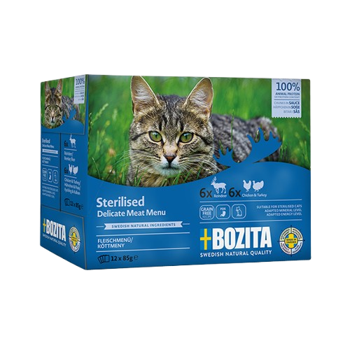 Bozita Katt - Indoor & Sterilised med renkött & kyckling-/kalkon i Sås 12 x 85 g - Katt - ZOO.se