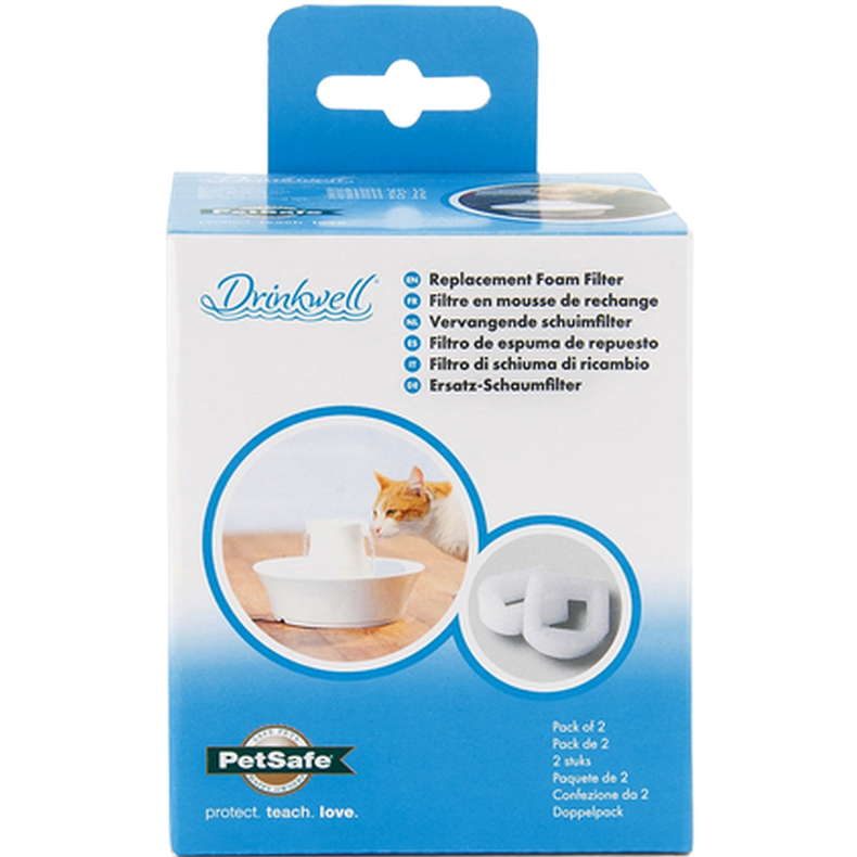 Drinkwell Erstatningsskumfilter i keramikk og rustfritt stål, hvit 2-pk.