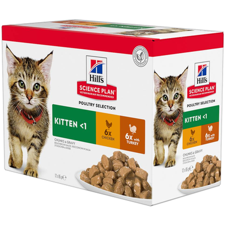 Kitten Chicken Turkey Pouch - Wet Cat Food 48 x 85 g - Katt - Kattefôr & kattemat - Våtfôr og våtmat - Hills Science Plan