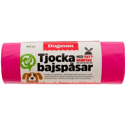 Tjocka Bajspåsar med Knythandtag Rosa 50-pack