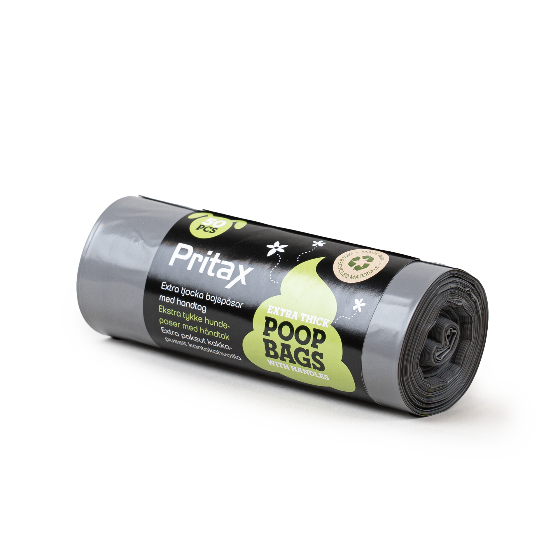 Pritax - 3-pack Bajspåsar Pluto extra tjocka med handtag 50-p Grå - Hund - ZOO.se