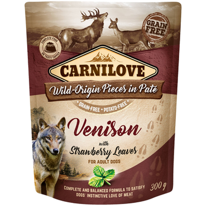 Carnilove - Dog Pouch Paté Venison with Strawberry Leaves 300 g x 12 st - Hund - ZOO.se